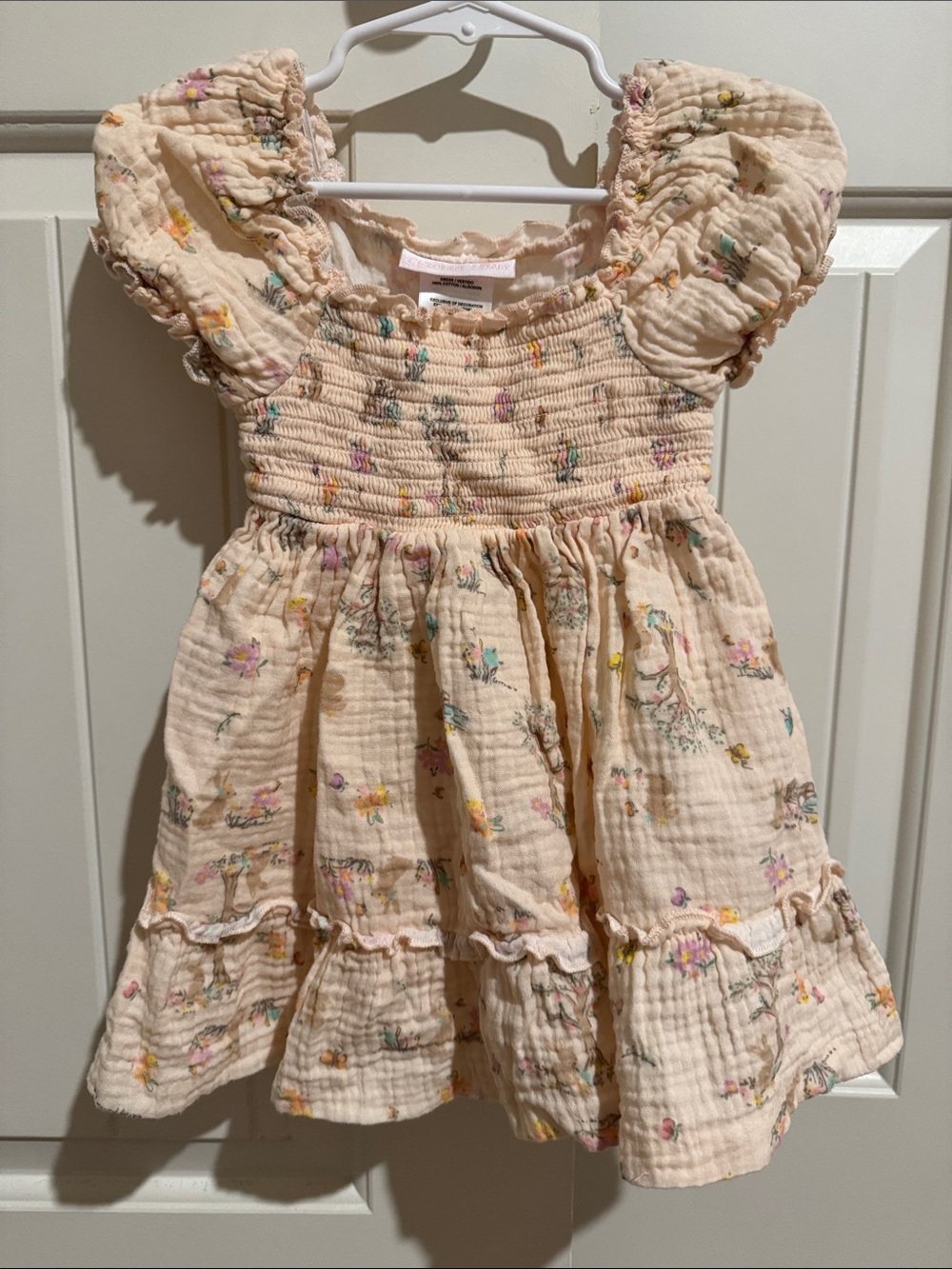 Bonnie Baby Cream Floral Smocked Ruffle Dress